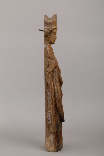 Saint évêque en chêne - Nord de la France, première moitié du XIVe siècle - Sculpture Style Moyen Âge