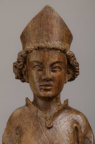 Saint évêque en chêne - Nord de la France, première moitié du XIVe siècle - Galerie Sismann