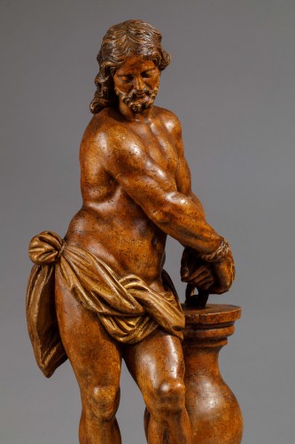 17th century -  Christ with the column in fruit wood - Italy (Naples?), 17th century