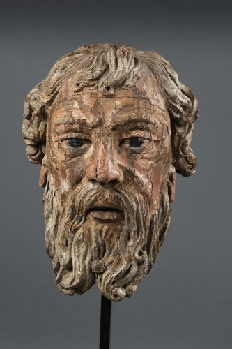 Head Of Bearded Man In Oak - North Of France, XVIth Century - Sculpture Style Renaissance