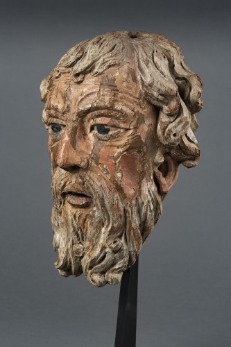 <= 16th century - Head Of Bearded Man In Oak - North Of France, XVIth Century