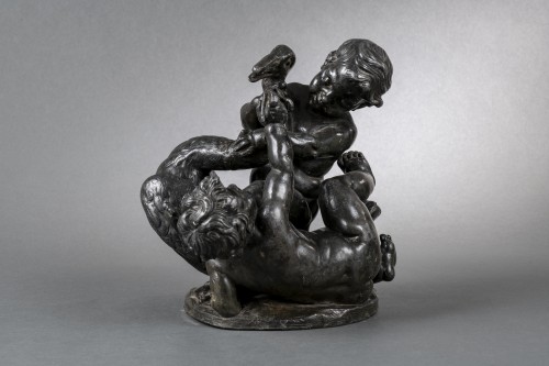 XVIIIe siècle - Enfant jouant avec un cygne -Plomb- France, Fin du XVIIIe siècle