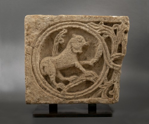Roman bas-relief with the lion of saint Mark - Meuse Valley, 12th century - Sculpture Style Middle age