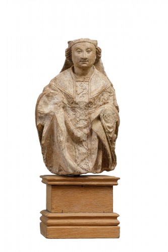 Holy Bishop in polychromed stone - Picardy, Amiens 15th century