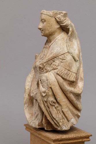 Buste de saint Évêque en pierre Polychrome - Picardie, Région d'Amiens XVe siècle - Sculpture Style Moyen Âge