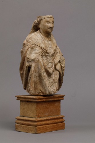 Sculpture Sculpture en pierre - Buste de saint Évêque en pierre Polychrome - Picardie, Région d'Amiens XVe siècle