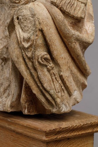 Moyen Âge - Buste de saint Évêque en pierre Polychrome - Picardie, Région d'Amiens XVe siècle