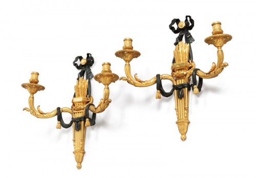 Lighting  - A pair of Louis XVI gilt bronze wall lights