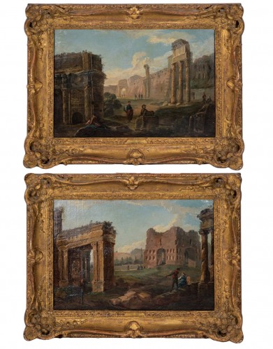 Paire de vues de ruines romaines animées