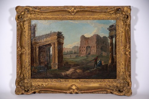Tableaux et dessins Tableaux XVIIIe siècle - Paire de vues de ruines romaines animées