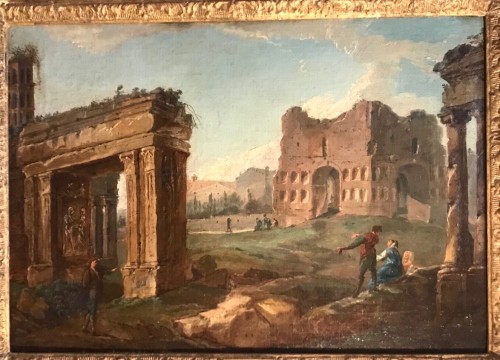 XVIIIe siècle - Paire de vues de ruines romaines animées