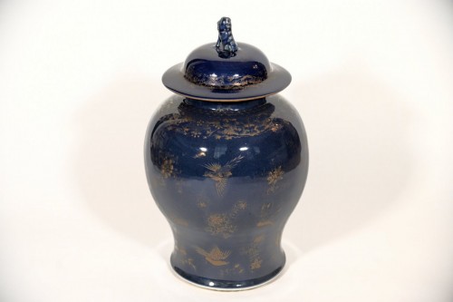 XVIIIe siècle - Paire de potiches bleu poudré d'or Kangxi