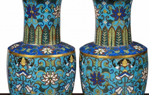A pair of 19th century cloisonné bronze vases mounted as lamps - Asian Works of Art Style 