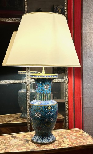 Paire de vases en bronze cloisonné 19e siècle montés en lampes - Galerie Sylvain Levy Alban