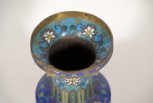 XIXe siècle - Paire de vases en bronze cloisonné 19e siècle montés en lampes