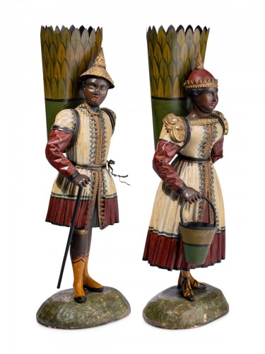 Paire de personnages en tôle peinte - Objets de Curiosité Style 