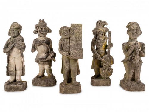 A set of five stone sculptures of musicians