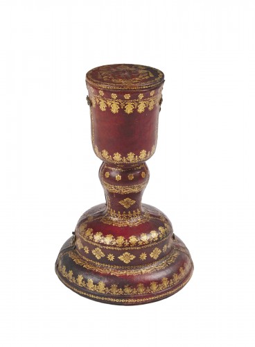 A Roman red leather chalice box