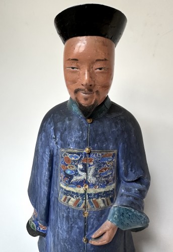 XIXe siècle - Personnage chinois Nodding figure polychrome de Canton