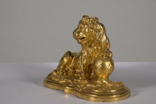 Decorative Objects  - A pair of French 19th century  gilt bronze lions 