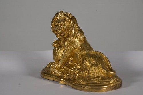 A pair of French 19th century  gilt bronze lions  - 