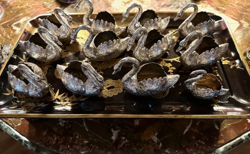 silverware & tableware  - A set of twelve silver and silver gilt swans
