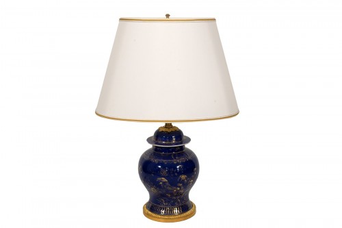 A Chinese powdered blue jar mounted as a lamp