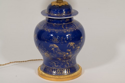 A Chinese powdered blue jar mounted as a lamp - Lighting Style 