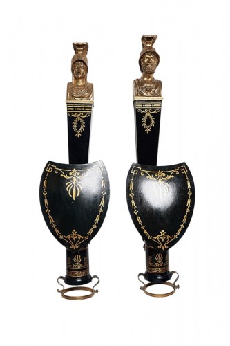 Paire de grandes appliques à quinquet en tôle Empire