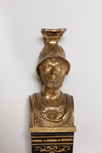 Luminaires  - Paire de grandes appliques à quinquet en tôle Empire