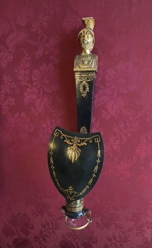 Antiquités - Paire de grandes appliques à quinquet en tôle Empire