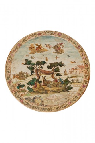 Plateau vénitien sur piédouche en bois et arte povera