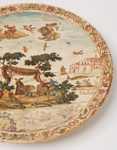 Decorative Objects  - A Venetian circular wooden  tray on stand  with arte povera