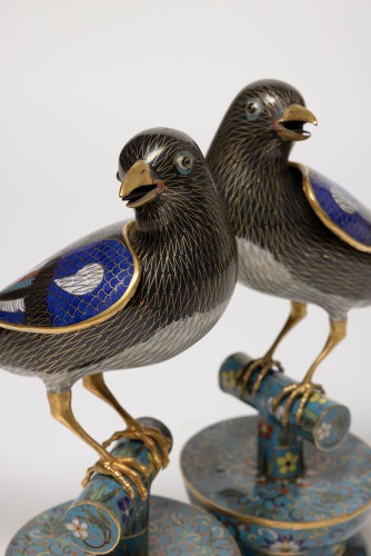 A pair of large Chinese cloisonne birds - Asian Works of Art Style 