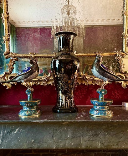 Asian Works of Art  - A pair of large Chinese cloisonne birds