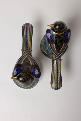 19th century - A pair of large Chinese cloisonne birds