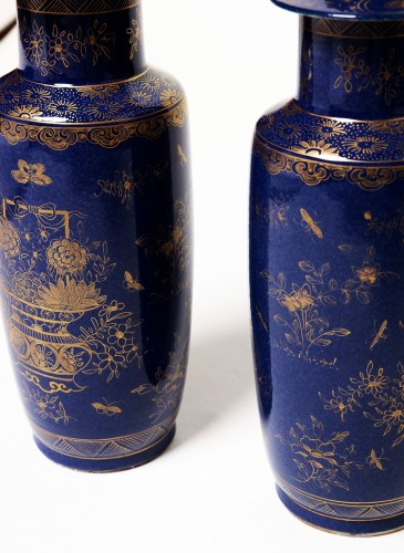 Paire de potiches couvertes bleu poudré Chine époque Jiaqing - Céramiques, Porcelaines Style 