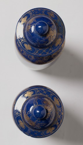 XIXe siècle - Paire de potiches couvertes bleu poudré Chine époque Jiaqing