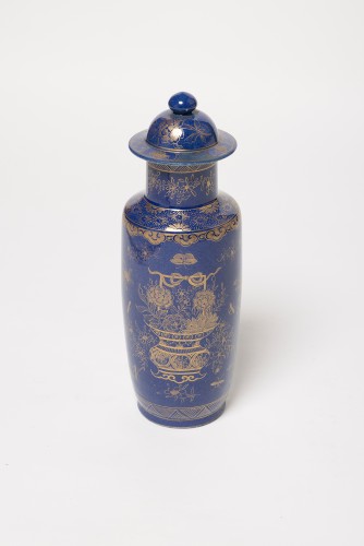 Antiquités - Paire de potiches couvertes bleu poudré Chine époque Jiaqing