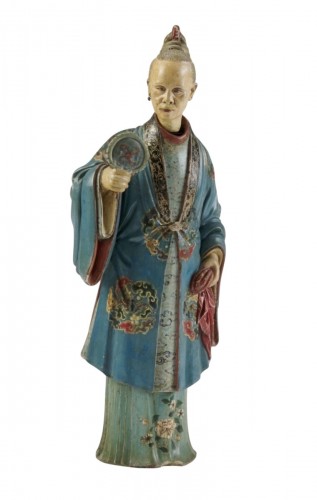 Personnage féminin hochant la tête en terre cuite Chine 18e siècle