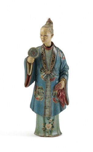 Personnage féminin hochant la tête en terre cuite Chine 18e siècle - Arts d
