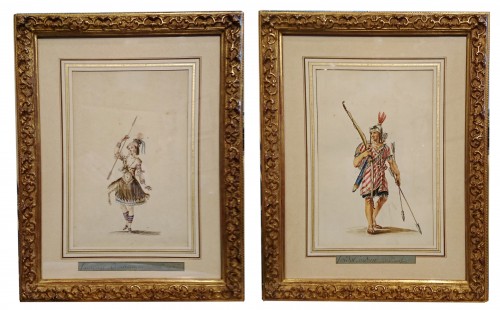 Paire de dessins d'opéra de Pierre Louis Boquet datant de 1783