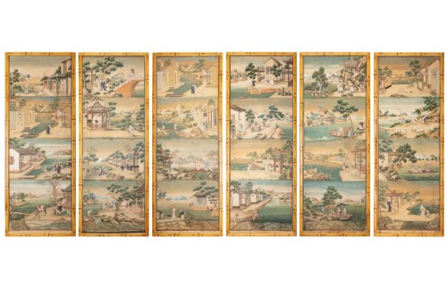 Ensemble de six panneaux en papier peint chinois, 18e siècle