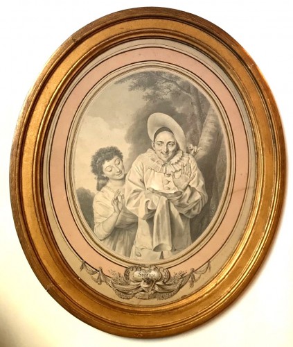 XVIIIe siècle - La Gourmandise, vers 1785 - Dessin ovale de Louis Marie Sicardi (1743 – 1825)