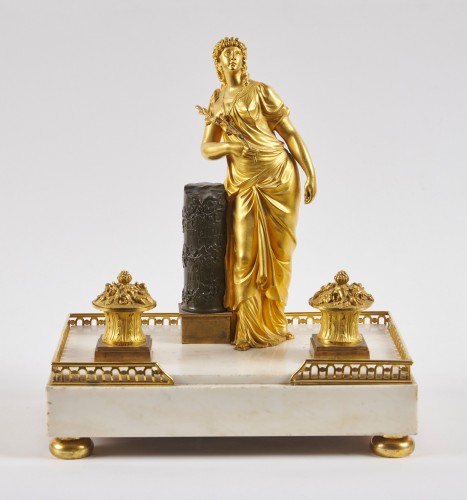 A French Directoire marble and ormolu desk inkwell - 