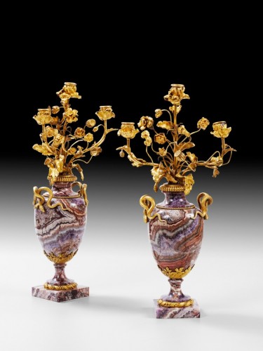 19th century - A pair of French bluejohn vases mounted as candelabra circa 1830