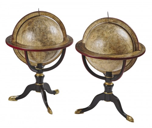 A pair of terrestrial and celestial globes signed Delamarche and dated 1835