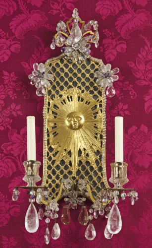 Paire d'appliques en bronze doré et cristal de roche, Allemagne 18e siècle - Luminaires Style 