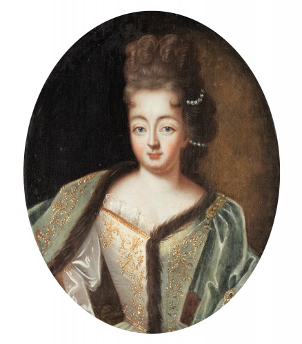 Portrait ovale de jeune princesse de la cour de France, époque Louis XIV - Tableaux et dessins Style 