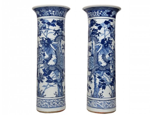 A pair of very large late 19th century Chinese beaker vases
